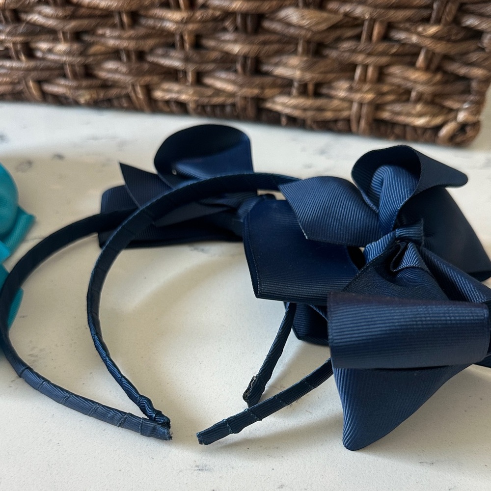 Set of 2 Kids Bow Headbands - Blue and Navy - Picture 3 of 4